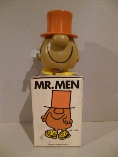 MR MEN (vinile a carica) ROGER  HARGREAVES 1975 CLOCKWORK WALKING TOYS - IN BOX - 8CM